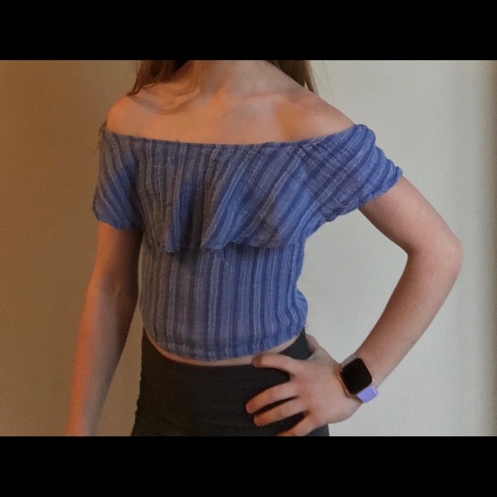 Cute blue and white striped off the shoulder top.